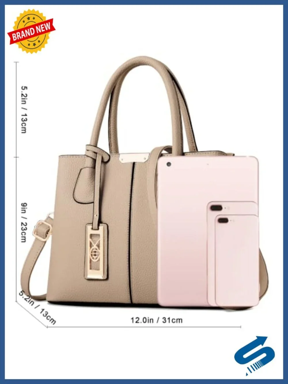 Leather Crossbody Bag Tote Shoulder Satchel with Gold Tone Hardware